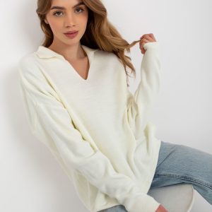 Wholesale Ecru women's oversize sweater with collar