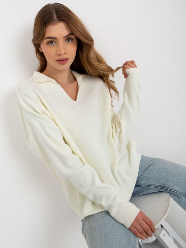 Wholesale Ecru women's oversize sweater with collar