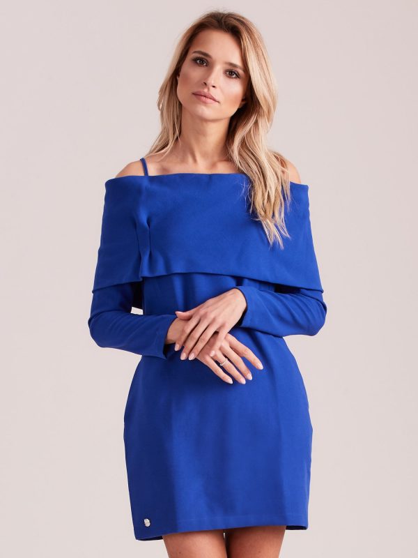 Wholesale Cobalt cold arms dress with wide flounce