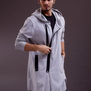 Wholesale Grey melange sweatshirt for men with asymmetrical zipper