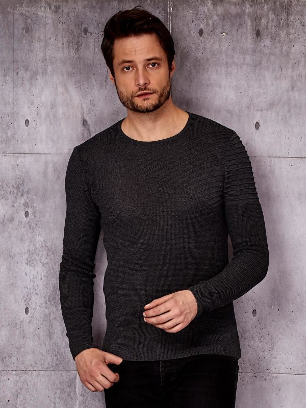 Wholesale Dark gray men's sweater with striped modules