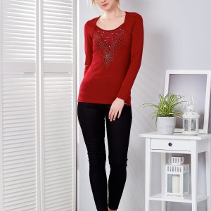 Wholesale Dark red blouse with jewellery neckline