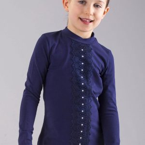 Wholesale Navy blue girl blouse with lace insert