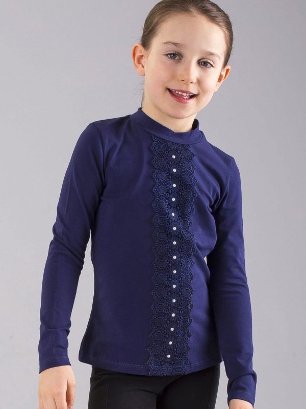 Wholesale Navy blue girl blouse with lace insert
