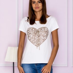 Wholesale Blouse with heart applique white-beige