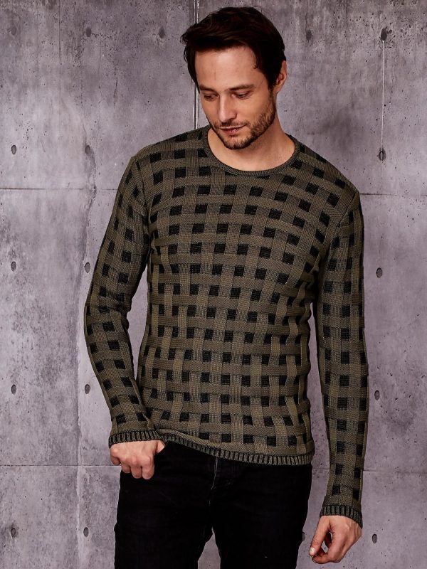 Wholesale Green Men's Sweater in Braided Pattern