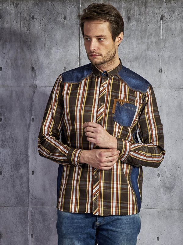 Wholesale Cotton shirt for men's country checked brown