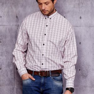 Wholesale Men's white and red checkered shirt PLUS SIZE