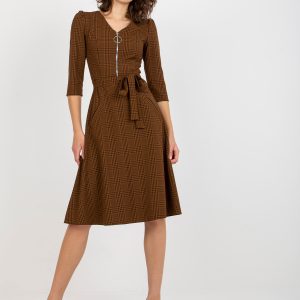 Wholesale Brown and Black Elegant Plaid Cocktail Dress