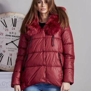 Wholesale Burgundy quilted jacket with asymmetry