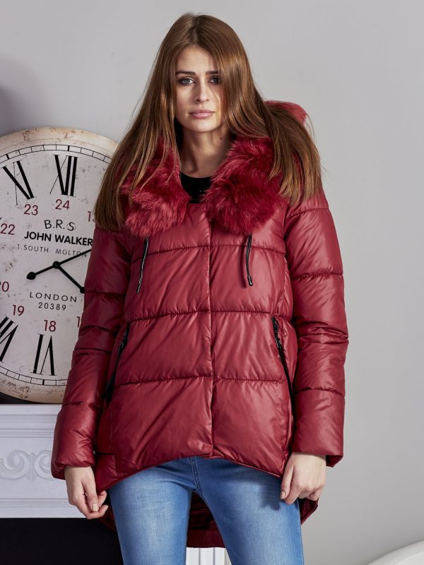 Wholesale Burgundy quilted jacket with asymmetry