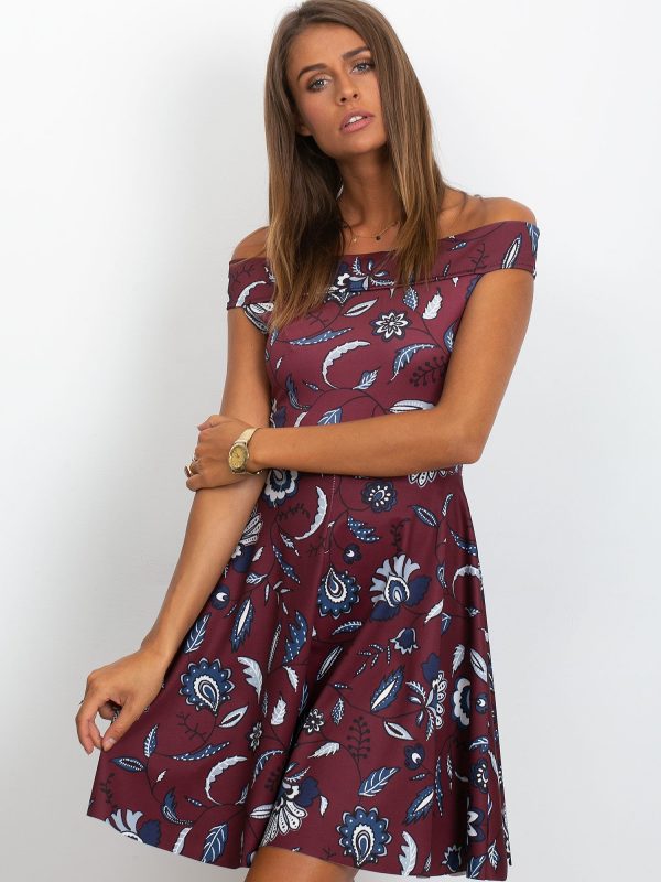 Wholesale Burgundy dress with leaf motif