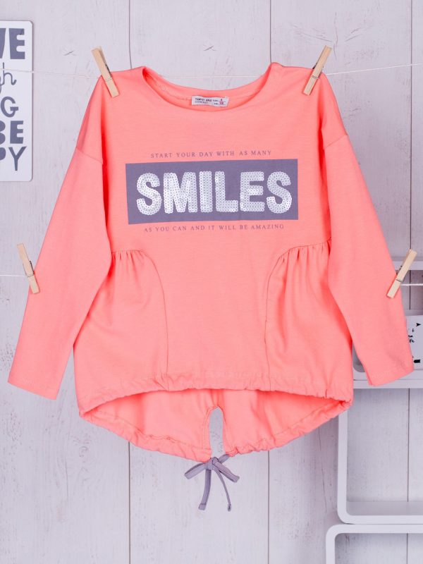 Wholesale Coral tunic for a girl with sequin inscription