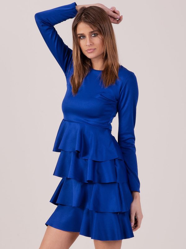 Wholesale Cobalt dress with layered ruffles