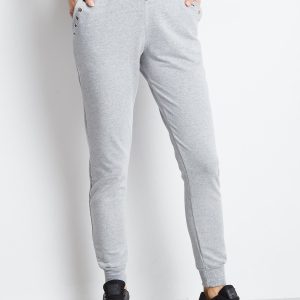 Wholesale Light grey sweatpants with openwork pocket trim