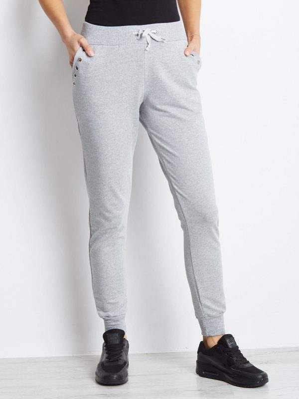 Wholesale Light grey sweatpants with openwork pocket trim