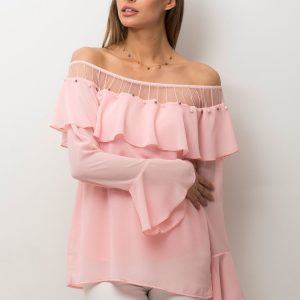 Wholesale Spanish blouse with powdery pearls pink