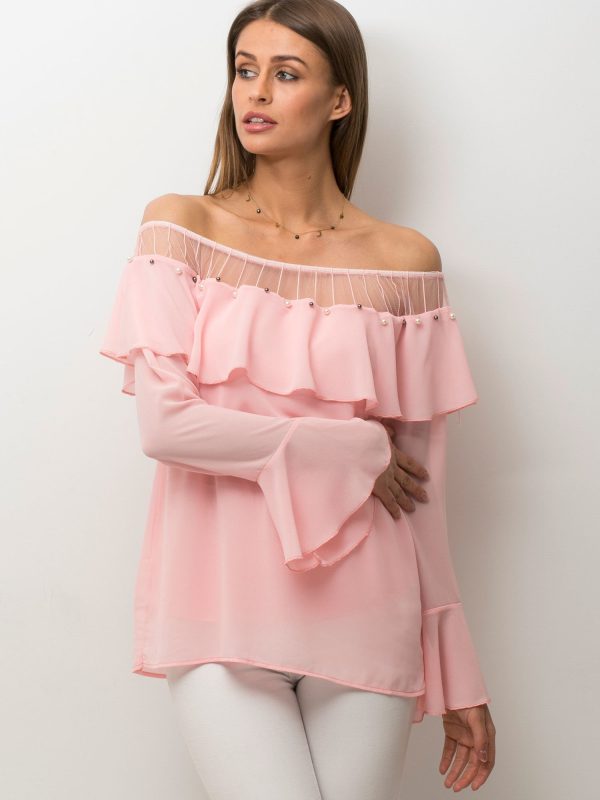 Wholesale Spanish blouse with powdery pearls pink