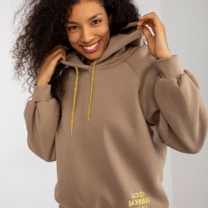 Wholesale Dark beige oversize sweatshirt with hood and Diego embroidery