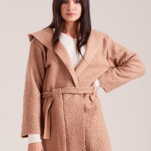 Wholesale Beige knitted coat with hood