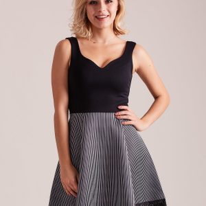 Wholesale Black and white dress with striped skirt