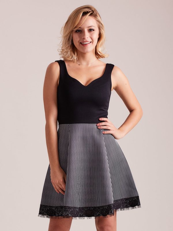 Wholesale Black and white dress with striped skirt