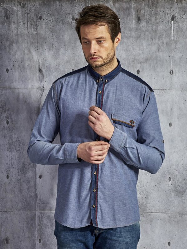 Wholesale Denim cotton shirt for men with inserts blue PLUS SIZE