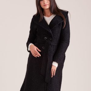 Wholesale Black boucle coat with belt