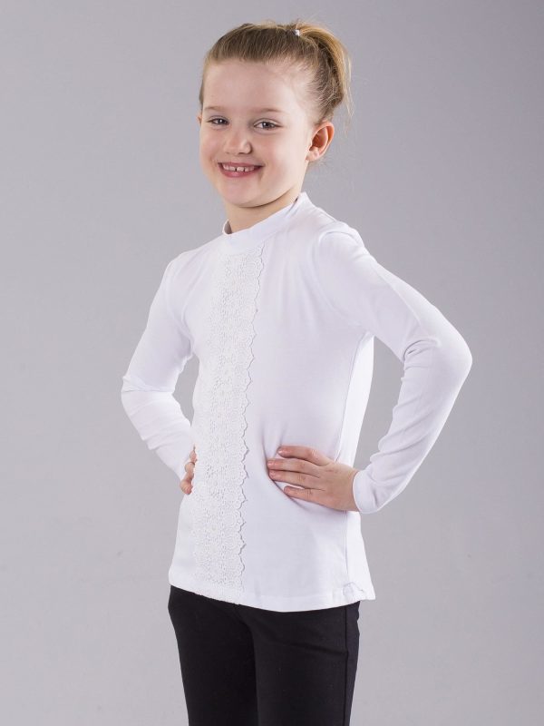 Wholesale White girl blouse with lace insert