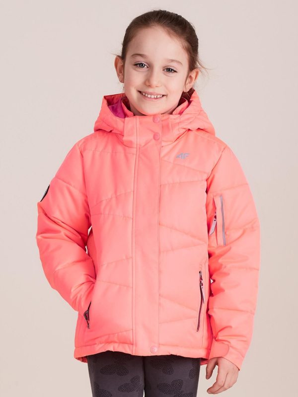 Wholesale 4F Neon Coral Quilted Ski Jacket For Girl