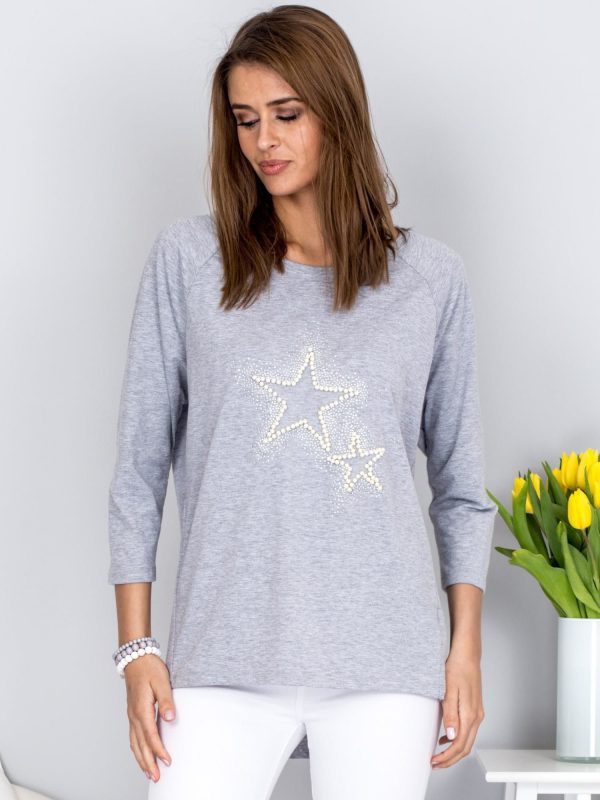 Wholesale Blouse light grey with jewelry stars