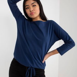 Wholesale Dark blue basic blouse with ribbed Fiona