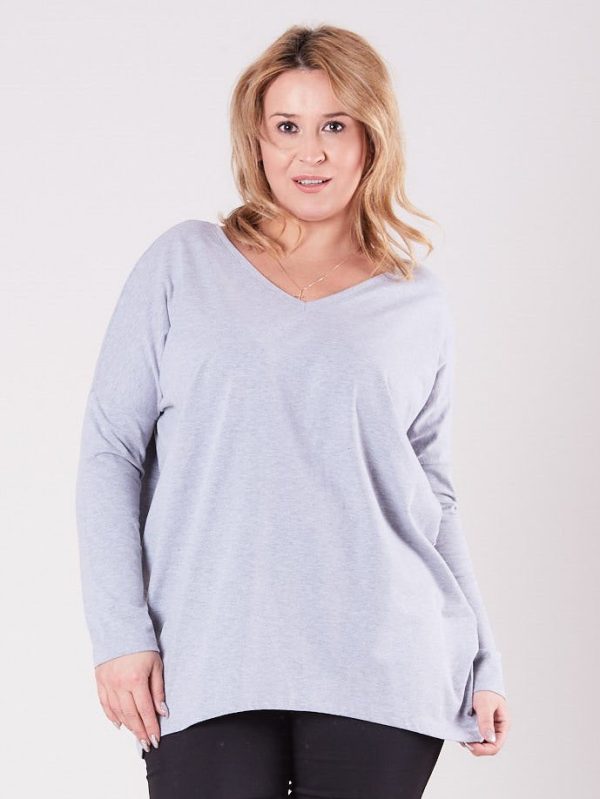 Wholesale Gray blouse with V-neck PLUS SIZE