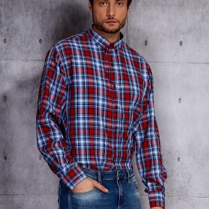 Wholesale Men's blue shirt with red plaid PLUS SIZE