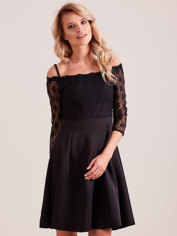 Wholesale Black dress with lace top and thin straps