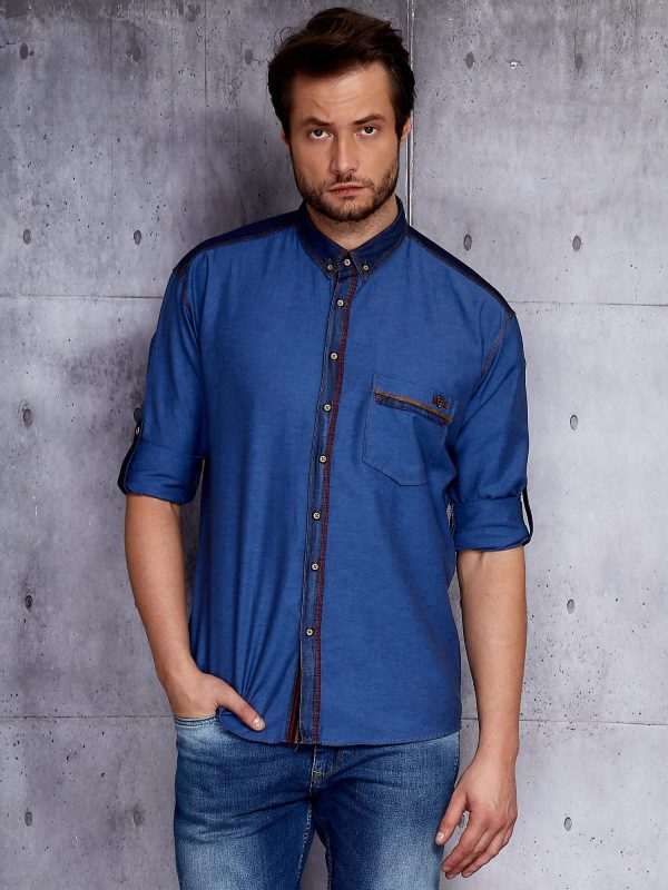 Wholesale Men's dark blue shirt with denim trim PLUS SIZE