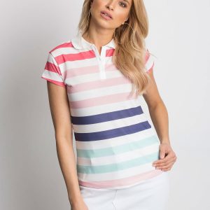 Wholesale White & Pink Colorful Striped Polo Shirt