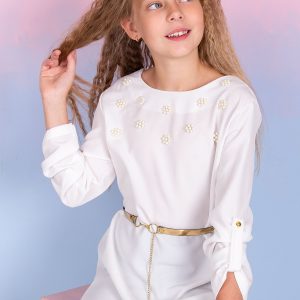 Wholesale Ecru tunic for a girl with pearls