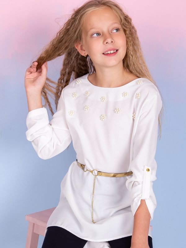 Wholesale Ecru tunic for a girl with pearls