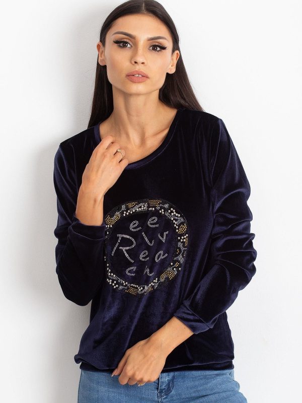 Wholesale Velvet sweatshirt with applique navy blue