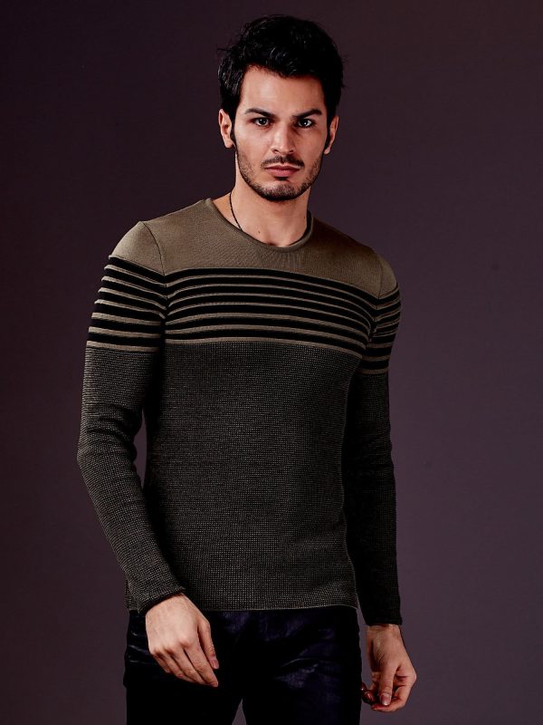 Wholesale Green Horizontal Striped Men's Sweater