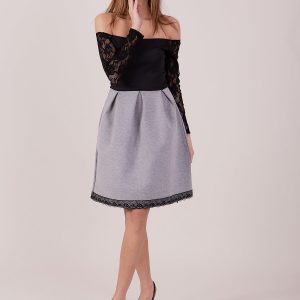 Wholesale Grey dress with lace sleeves