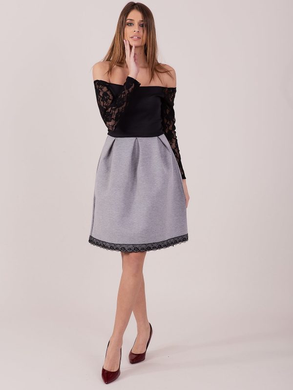 Wholesale Grey dress with lace sleeves