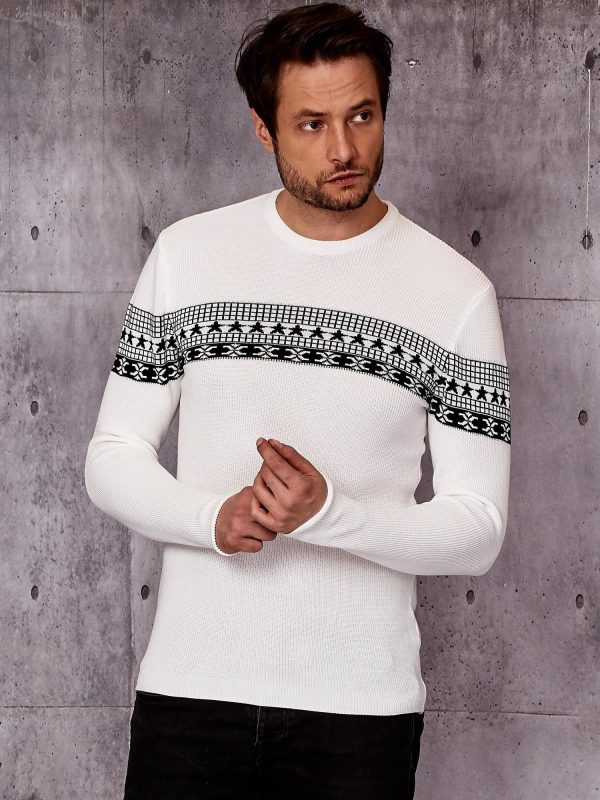 Wholesale White Men's Sweater with Pattern Insert