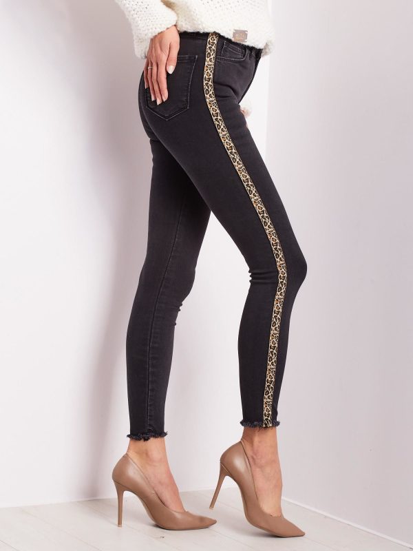 Wholesale Black skinny fit pants with stripes