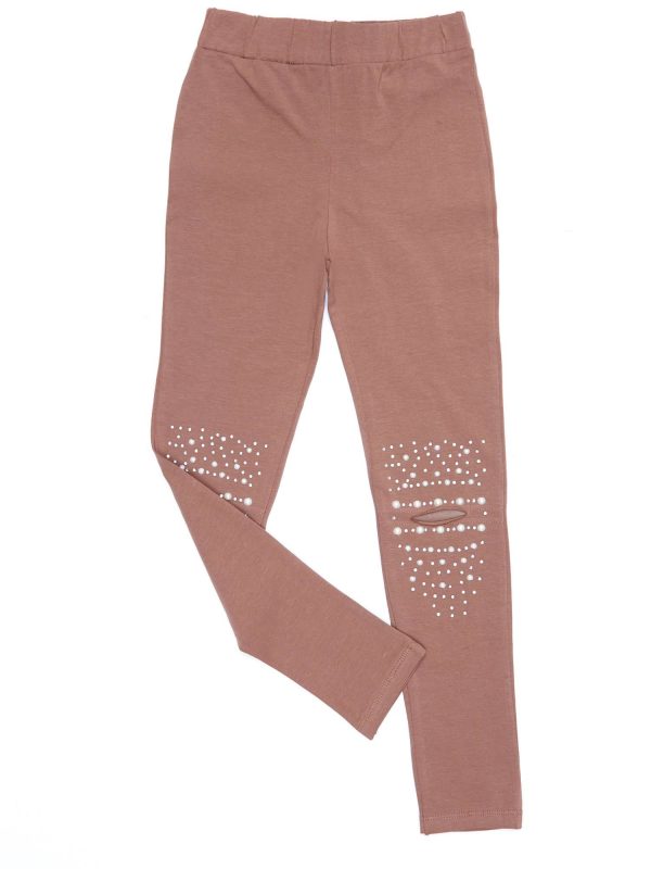 Wholesale Girls' leggings with shiny applique brown