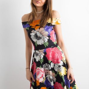 Wholesale Black dress with colorful floral pattern