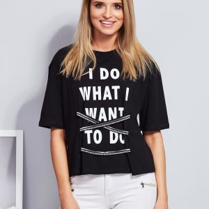 Wholesale Black T-shirt with lettering and graphic tapes