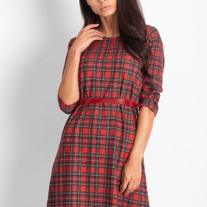 Wholesale Red Simple Checkered Dress