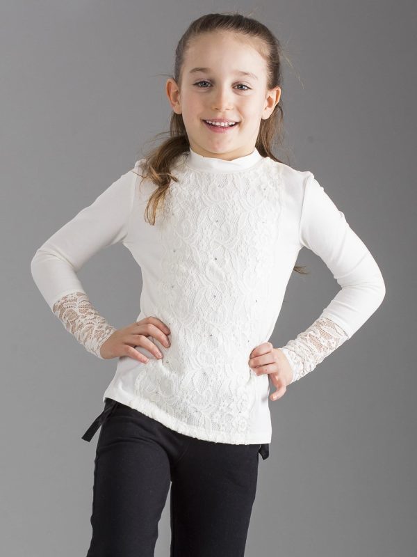 Wholesale White Elegant Girls' Blouse with Lace Insert